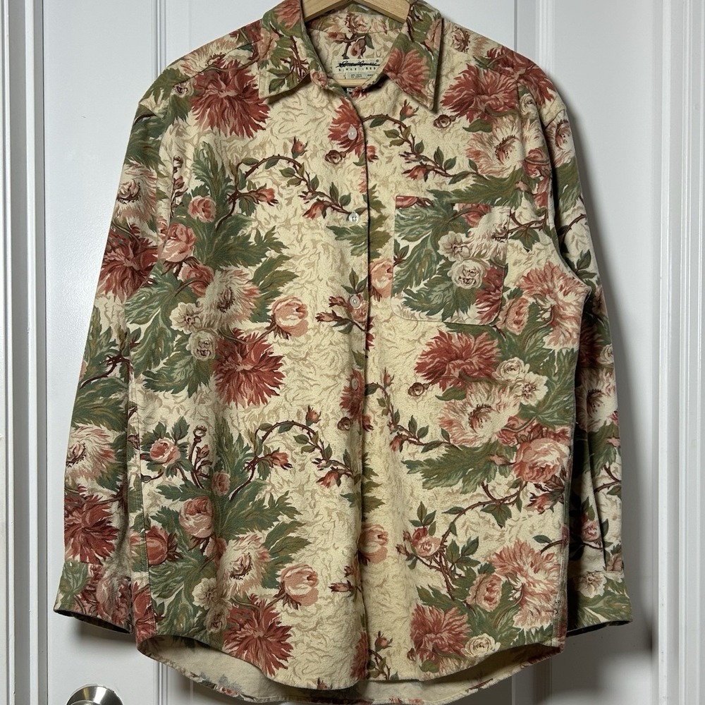 Eddie Bauer Vintage 90s Floral Heavy Cotton‎ Button Up Shirt Cottagecore Style